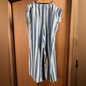 Old Navy (Size 2X) Cotton Gauze Blue Striped High-Rise Wide Festival Pants Boho
